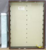 Mahogany framed wall mounted diecast model or train display cabinet with eight removable glass