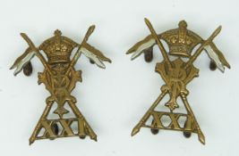 British Army 21st Empress of India's Lancers Victorian 'upright lances' pair of metal collar badges