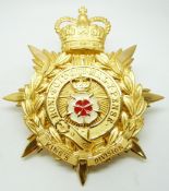 British Army King's Division Bandmaster's gilt and enamel helmet plate with Queen's crown