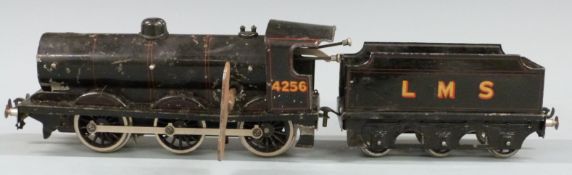 Bassett-Lowke 0 gauge clockwork LMS 0-6-0 tender locomotive 4256, in black livery.