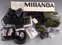 Tasco 9x35 binoculars in case, Minolta 10x25 binoculars, Oregon weather station, tripod etc