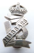 British Army 13th Hussars officer's white metal cap badge