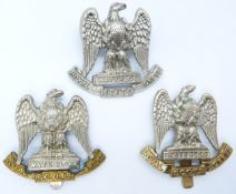 Three British Army 2 Dragoons (RSG) metal cap badges