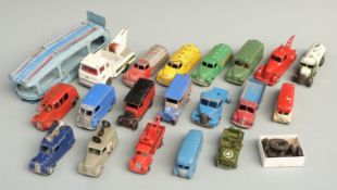 Eighteen Dinky Toys diecast model commercial vehicles including loudspeaker cars, tankers, Dinky
