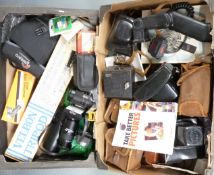 Vintage cameras and accessories to include Praktica Super TL2, Zenit E with 1980 Olympic logo,