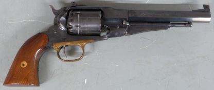 Pietta six shot single action percussion revolver with adjustable sights, brass trigger guard,