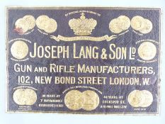 Joseph Lang & Son Ltd gilt embossed leather gun case label 'Joseph Lang & Son Ld Gun & Rifle