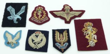 Seven British Army Airborne/Army Air Corps Parachute Regiment, SAS etc bullion badges