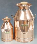 Two copper and brass petrol or similar measures comprising five and one gallon, height of tallest