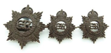 British Army Royal Army Service Corps Edward VIII officer's cap badge and collar badges, all with