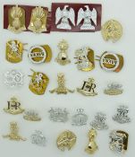 Thirteen pairs of British Army anodised collar badges including Light Dragoons, Northumberland