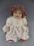 Bridget Leman for Zapf doll Gluckskind with open mouth, fixed brown eyes and white outfit, limited