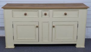 Painted sideboard with three drawers above two cupboards, L173 x D50 x H89cm