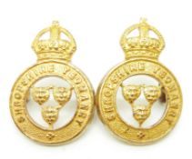 British Army Shropshire Yeomanry pair of officer's gilt collar badges