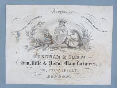 Needham & Company paper gun case label 'Needham & Compy Gun, Rifle & Pistol Manufacturers, 26,