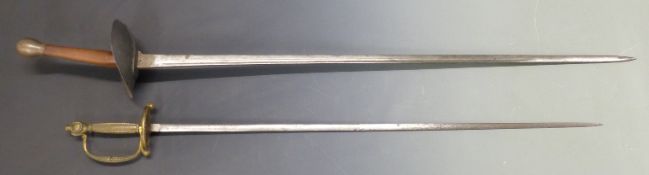 British Army WWI training sword dated 2 16 and S Ben Ld to the 89cm blade together with a