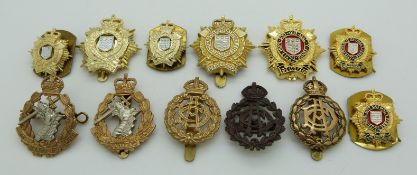 Twelve British Army Corps badges for the Catering Corps, Dental Corps and Royal Logistics Corps