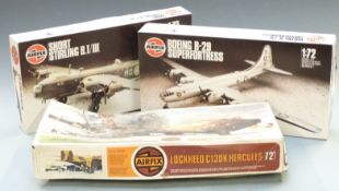 Three Airfix 1:72 scale plastic model kits comprising Boeing B-29 Superfortress, Short Sterling B.