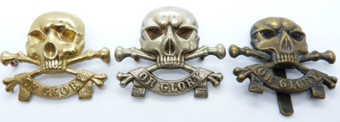 Three British Army 17th Lancers metal badges