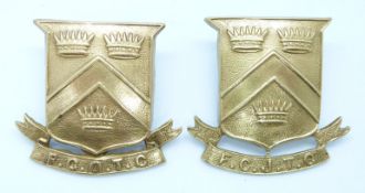 Two Framlingham College Junior Training Corps/Officer Training Corps metal cap badge