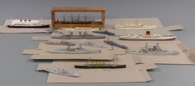 Fifteen diecast model waterline ships including Albatros, Argonaut and Carat examples, largest 17.