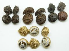 Nine British Army Lancashire Fusiliers and Highland Light Infantry metal collar badges in two