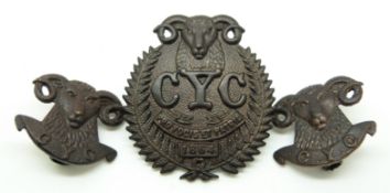 New Zealand Army 1st Canterbury Yeomanry Cavalry officer's metal cap badge with Gaunt makers to
