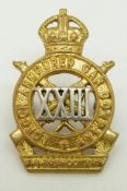 British Army 23rd London Armoured Car Company officer's silver and gilt collar badge