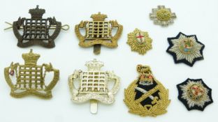 British Army Royal Gloucestershire Hussars badges together with bullion rank badges, one by