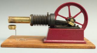 19thC or early 20thC model or workshop Stirling engine with concentric pistons, on wooden base, 37cm