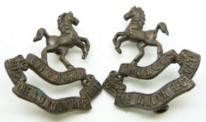 British Army 20th London Regiment pair of officer's metal collar badges