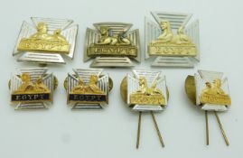 Seven British Army Royal Gloucestershire, Berkshire and Wiltshire Regiment metal badges including