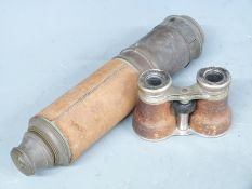 Ashmore & Osborne three draw brass telescope, maximum length 78cm and a pair of Jockey Club Paris