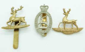 Three British Army Hertfordshire Yeomanry metal badges, one by Gaunt London