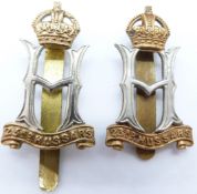 Two British army 23rd Hussars other ranks metal cap badges