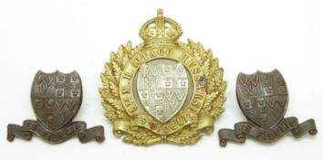 New Zealand Army 5th Mounted Rifles Otago Hussars officer's metal cap badge together with a pair