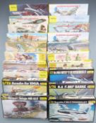 Seventeen Heller 1:72 scale plastic model aeroplane kits together with three 1:35 scale model