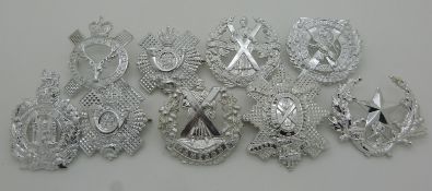 Nine British Army Scottish Regiment anodised hat badges including Highland Light Infantry,