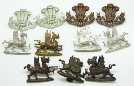 Eleven Welsh Regiment metal collar badges including two pairs of bronze officer's service dress