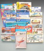 Twenty-two plastic model aeroplane kits including Revell, Monogram, FROG, Heller etc, all in