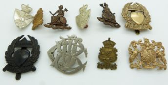 Ten Gresham School Officer Training Corps, Haileybury Juniors, Queens etc metal cap and collar