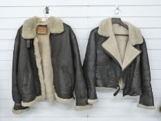 Two leather and sheepskin bomber or flying jackets, one by Linea Pelle size XXXL, the other by