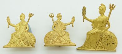 British Army Royal Norfolk Regiment officer's gilt metal cap badge and collar badges, all by Gaunt