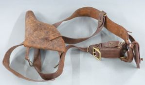 Leather Sam Brown belt with pistol holster