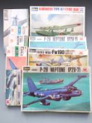 Nine Hasegawa 1:72 scale plastic model kits including Focke-Wulf Fw190, Lockheed P2V-7 and Bf109 E-