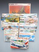 Seventeen Hasegawa plastic model kits including Karl with Munitionspanzer IV, Catapult with ALF,