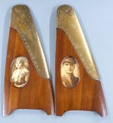 Pair of WWI Royal Flying Corps propeller tip photograph frames with brass tips containing pictures