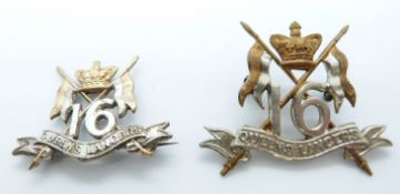 British Army 16th Queen's Lancers Victorian cap and collar badge