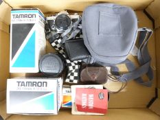 Olympus OM-2N SLR camera with Tamron 1:2.5 28mm, tele macro 28-70mm 1:3.5-4.5 and 1:3.8 80-210mm
