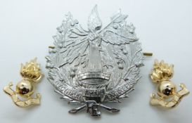 British Army Tyne Electrical Engineers Pipers metal badge and anodised collar badges